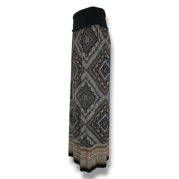 APT.9 Women’s Black & Tan Boho Geometric Print Maxi Skirt – Size L Stretch Waist - Picture 1 of 9